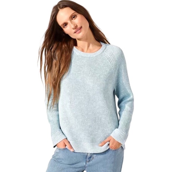 Eileen Fisher Pullover Crewneck Sweater Linen Cotton Blend Blue Heather Medium - Picture 1 of 13